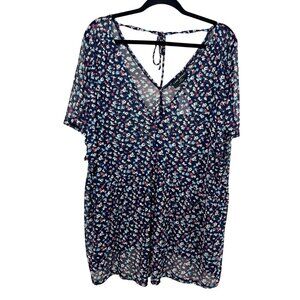 NEW Lane Bryant Navy Blue Ditsy Floral Mesh Short Sleeve Top - Size 26/28
